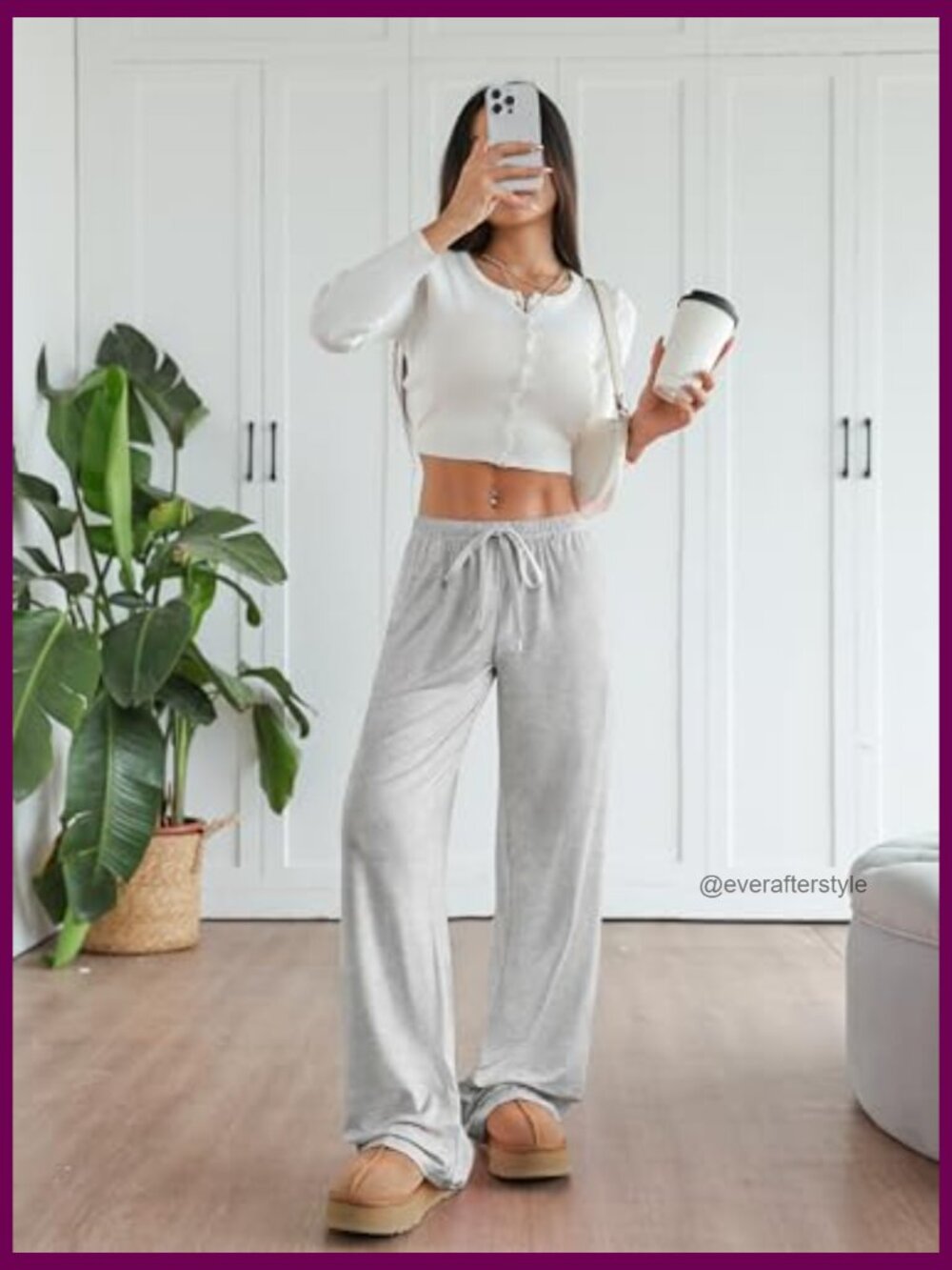 Women's Wide Leg Lounge Pants Low Rise Baggy Pajama Bottoms with Pockets Y2K - Picture 3 of 5